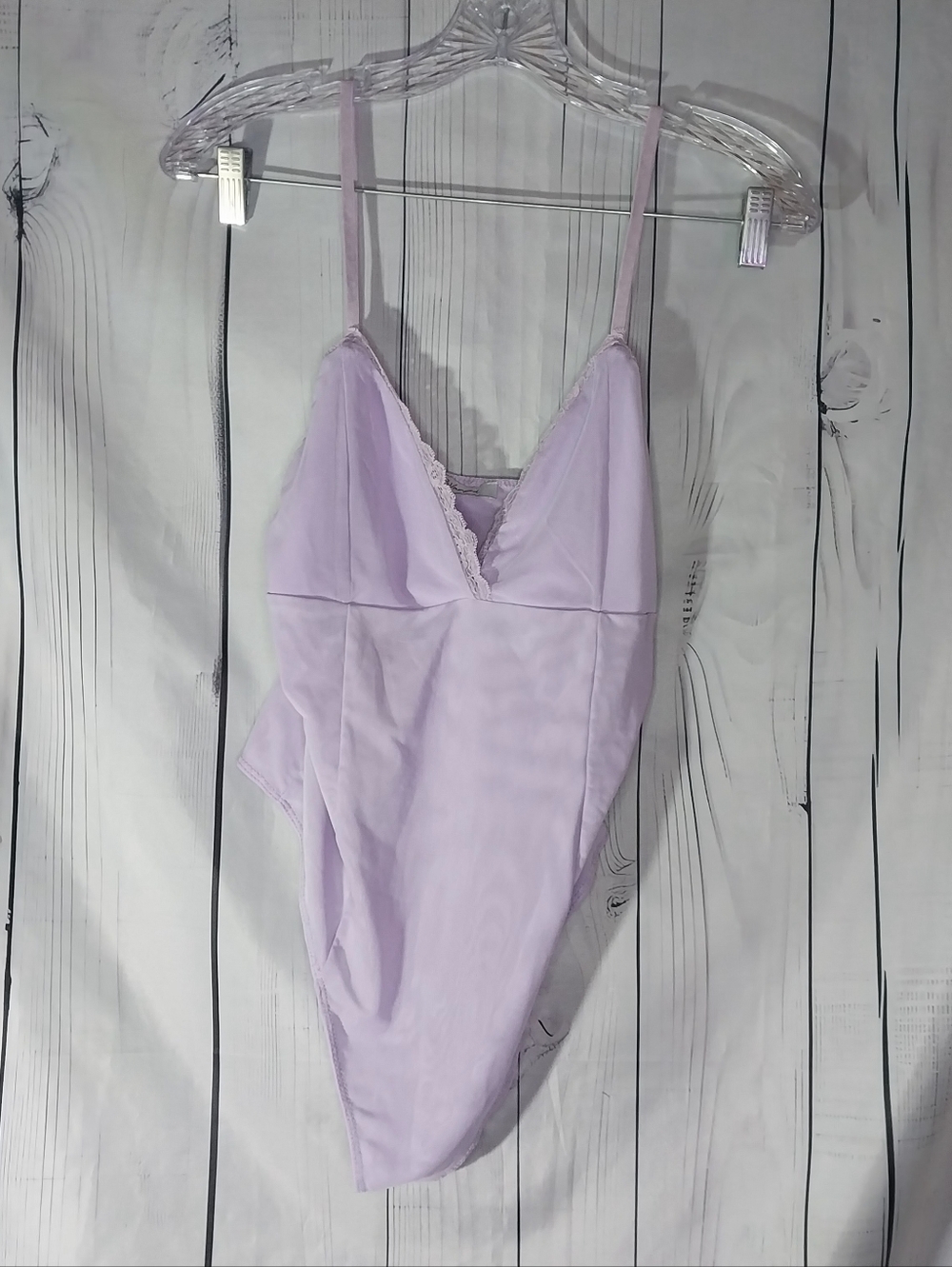 Revamped Lavender Lace-Trim Spaghetti Strap V-Neck Festical Y2K Bodysuit